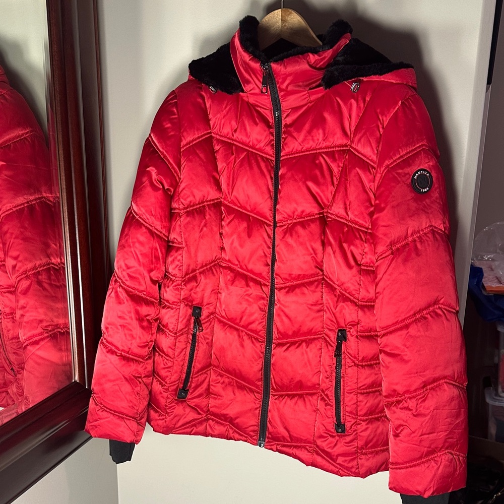 Nautica Women's Red Quilted Puffer Coat